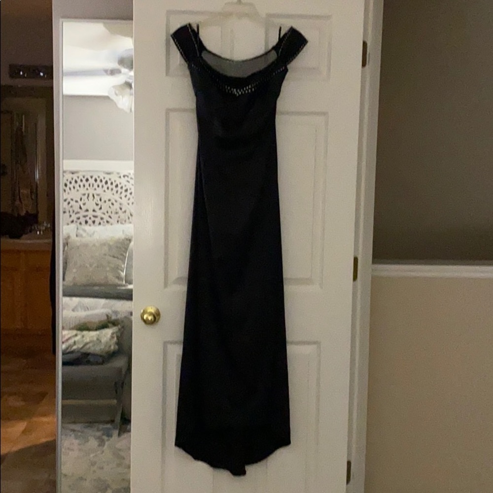 Black formal sheer backless dress